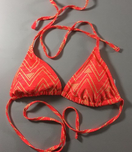 Forever 21 Womens Bikini Top Size Small Pink Yellow Triangle String Swimsuit - Picture 2 of 5