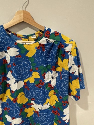 Vintage Floral Print Blouse Josephine Bold Bright Silky Polyester Size 16 - Picture 3 of 8