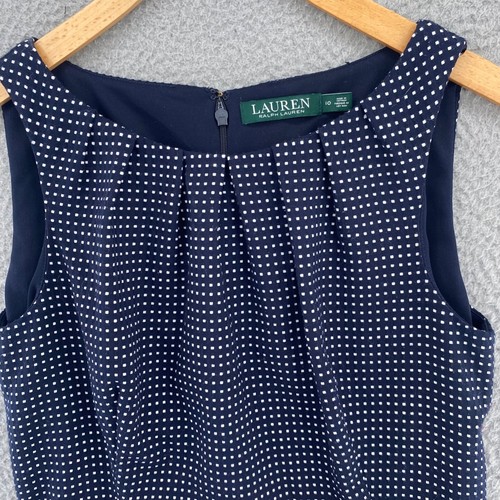 Lauren Ralph Lauren Kleid Damen 10 Navy Polka Dot Etui Gürtel Plissee Büro - Bild 2 von 11