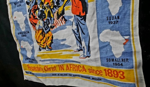 Vintage Christ In Africa Preaching Tea Towel Linen Wall Decor - Picture 2 of 5