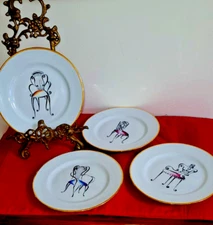 ROSANNA ITALY WHITE PORCELAIN 8" SALAD-SNACK "CHAIRS" SERIES-GOLD RIMS-4 PLATES