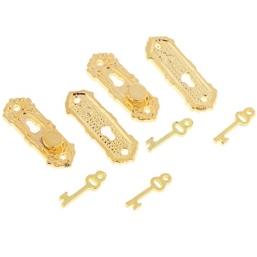 1/12 Doll House Miniature Mini Golden Metal Door Handle with Key HardwareB*MA - Photo 2/11