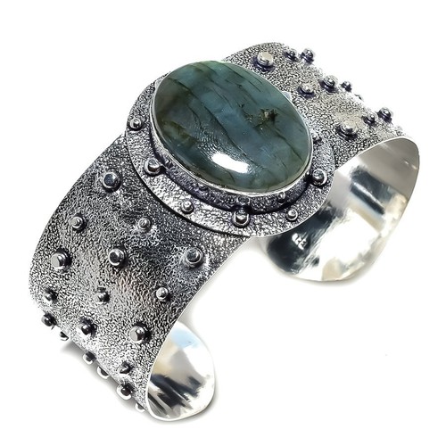 Natural Labradorite Gemstone 925 Sterling Silver Cuff Bracelet Adst. l671