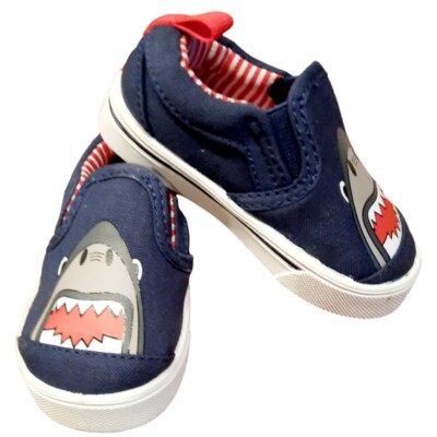 Wonder Nation Slip On Canvas Sneakers Shoes Boys Infant Baby Size Navy  Shark
