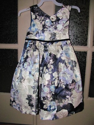 Laura Ashley Girls blue flowered shimmer tulle dress size 5 EASTER