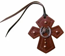Showman Leather Tie on Cross Horse Head Concho Bling Charm Western Saddle 176645