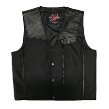 NexGen Textile and Leather Concealed Carry Motorcycle Snap Up Vest Black