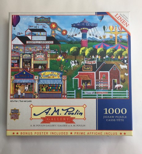 MasterPieces All's Fair 1000 pc puzzle COMPLETE A. M. Poulin Gallery with poster