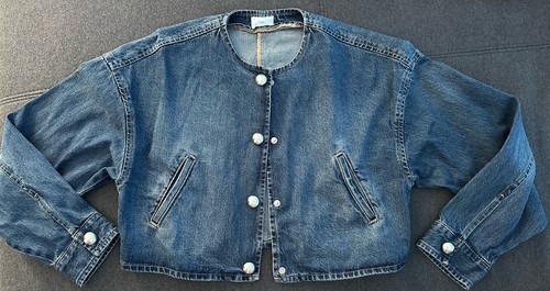 Kurz Weit Jeansjacke S H&M Dunkel Blau Stylisch Mega Jeans Jacke Druckknöpfe Sil - Bild 1 von 4