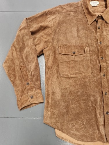 J Peterman Vintage Suede Shirt 2XL Brown pure Genuine Leather Made In USA 80s - Picture 8 of 14