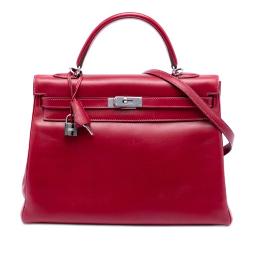 Hermès Tadelakt Verso Kelly II Retourne 35 Pre-Loved Satchel Dark Red