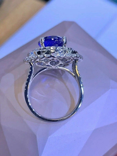 3.76 Ct Oval Cut Tanzanite Halo Engagement Ring 14k White Gold - Picture 2 of 6