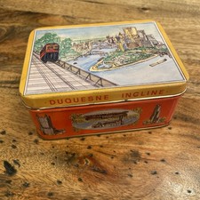 Vintage metal tin container featuring the Duquesne Incline in Pittsburgh 30s-50s