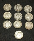 Lot of 10 Pre 1965 Mercury & Roosevelt 90% Silver dimes $1 face value
