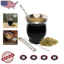 Elegant 8oz Yerba Mate Gourd Set Black Double-Walled Stainless Steel Easy Clean