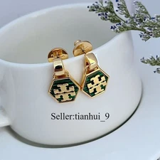 New! Tory Kira Hexagon Logo Earrings with Jewelry Pouch Size:2.4*1.7cm