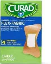 CURAD Flex Fabric Adhesive Fingertip Bandages 100 Count Skin Friendly 2x1.75