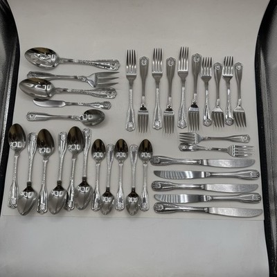 Wallace Country Shell 33 Piece Set 18/8 Stainless Fork Spoon Knife Hostess