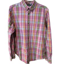 Ben Sherman pink Classic Plaid Wood Button Collar Long Sleeve Cotton Shirt Large