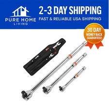 Heavy Duty 3-Piece Breaker Bar Set - Chrome Vanadium Steel, 180° Rotatable Head