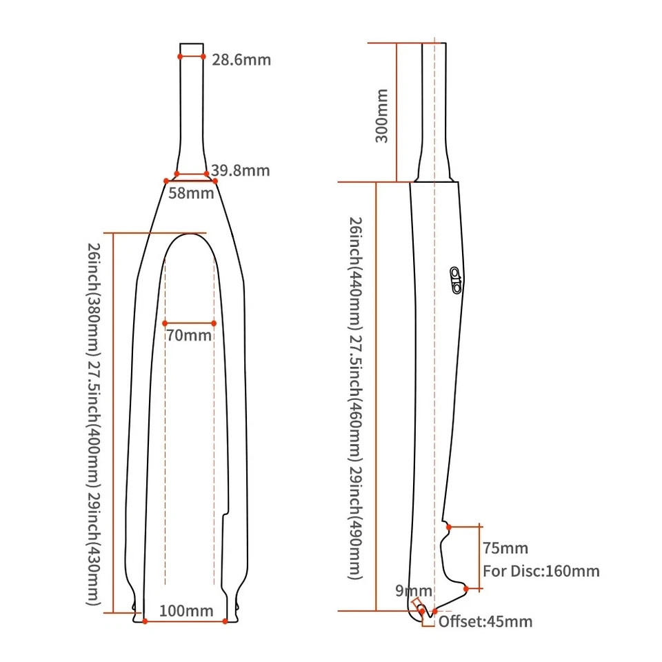  Carbon Fiber Front Fork 26er 27.5er 29er Mountain Bike  Forks Tapered Tube Fork - Image 2 of 4