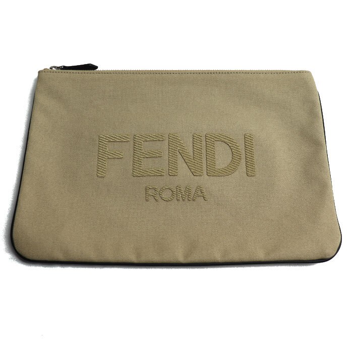 RARE FENDI Beige Flat Pouch Clutch Bag 7N0111 Unisex Excellent Condition