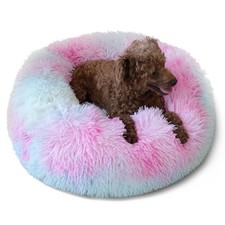 Calming Donut Dog Bed 19in Peach AntiAnxiety Washable Small Dogs up to 15 lb