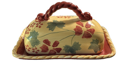 Heartfelt Kitchen Creations Gold Floral and Rope Style Covered Butter Dish