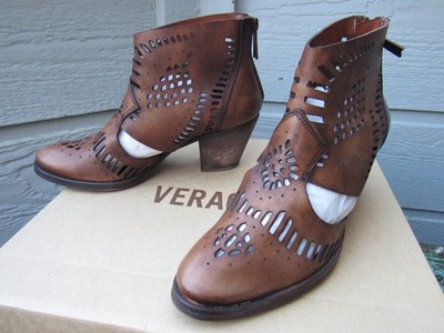 VeraCruz RAVEL Zip Boot Women's EU 37 Brown Laser-Cut Leather Bootie Vera Cruz
