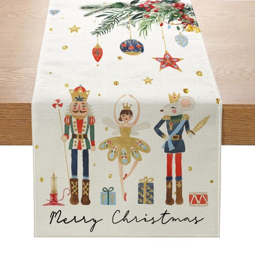 Merry Christmas Nutcracker Table Runner 13x72 Inch, Xmas Gift Box Winter Wint... - Picture 1 of 6
