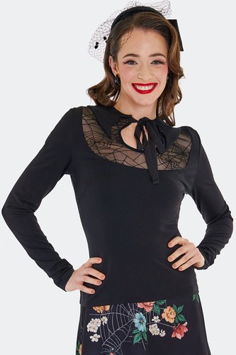 Retro Vintage Fledermauskragen Web Spitze Stil Top - Bild 4 von 5