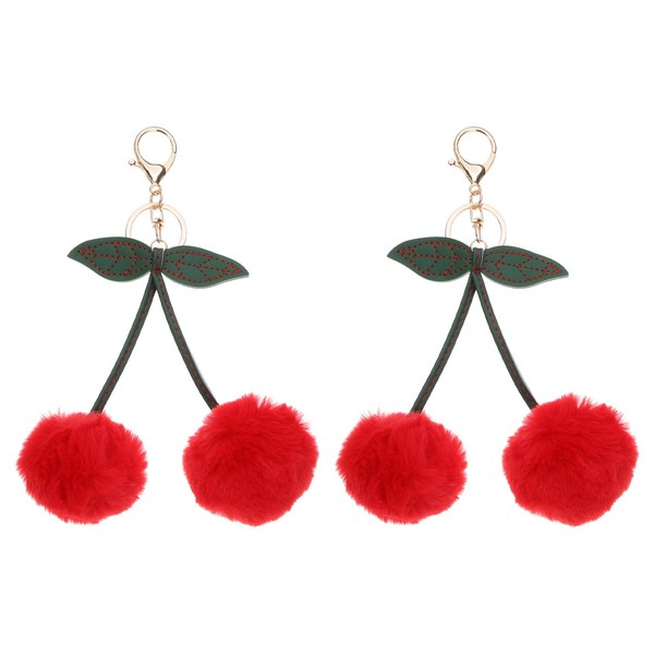 2Pcs Pom Pom SchlüSselanhäNger Flauschiger SchlüSselanhäNger FüR SchlüSsel Rot-image