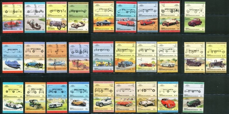 Bequia St. Vincent Stamps lot of 56 "Specimen" overprint - Autos