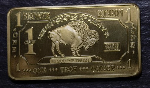 1 One Troy Ounce Oz .999 Fine Bronze Buffalo Collector Bar...... Ships From Ohio