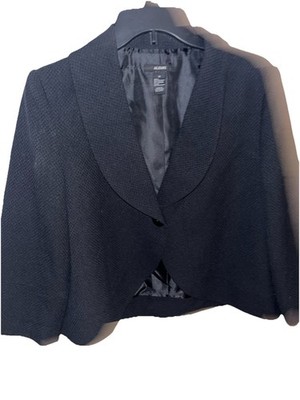 Alfani Black Cropped Peplum Ruffled Collar Folded Notched Cuffs Blazer Size 10