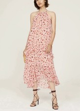 Rachel Zoe Pink High Low flowy ruffle lipstick print Dress size 8