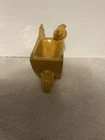 Vintage McCoy Ceramic Wheelbarrow Planter With Bird On Rim  Glossy Yellow 3.5 H
