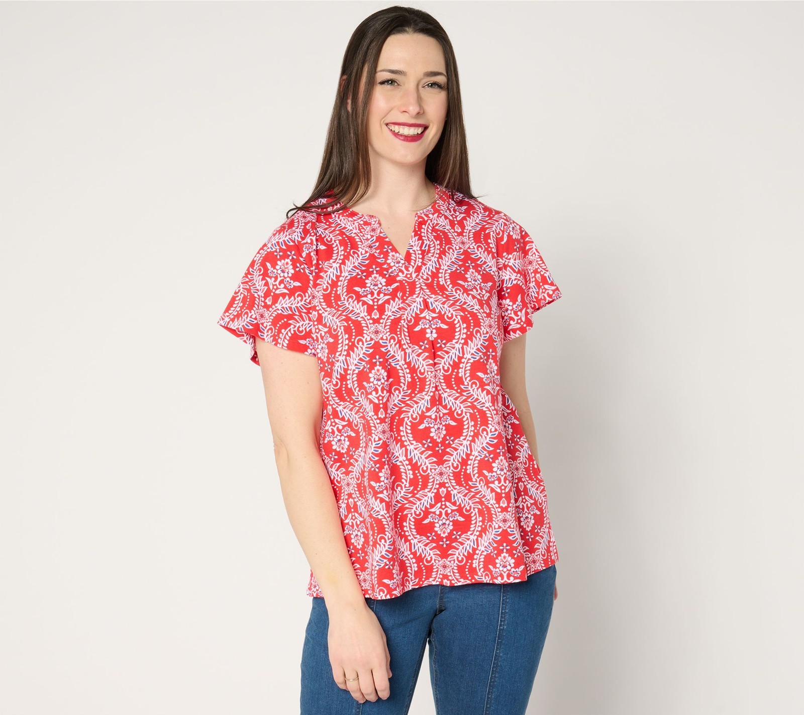 Denim & Co. Women's Top Sz XL Favorite Jersey Flutter Multi-colored A685140
