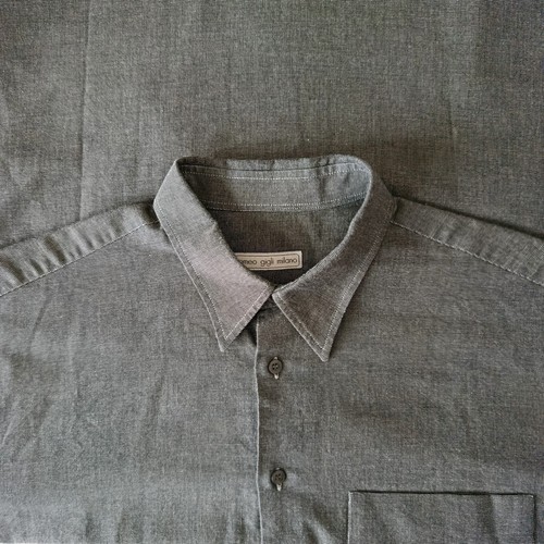 Romeo Gigli, Romeo Gigli Vintage 90s Grey Textured Cotton Regular Fit Pocket Shirt 43/17 XL