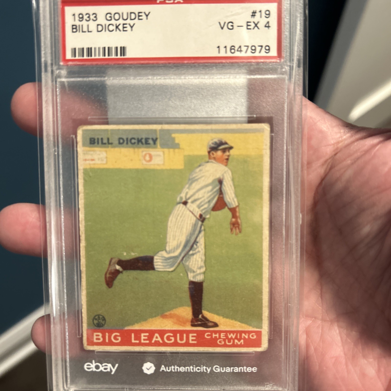 1933 BILL DICKEY ROOKIE by Goudey #19 Yankees HOF PSA 4 VG-EX Nicely Centered.
