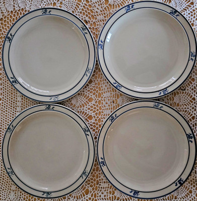 (4) BRICK OVEN Stoneware Scandia Blue Flower Salad Plate 8  great condition