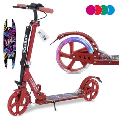 AREBOS Trottinette Pliable LED 200mm Frein Disque Suspension Adulte Enfant Rouge - Photo 1/4