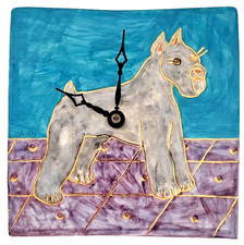 Ceramic Tile Schnauzer Dog Clock Hand Crafted...