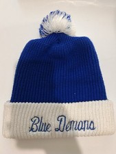 Blue Demons Blue White knit Acrylic Winter Hat with pom pom