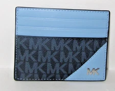 Michael Kors Cooper Logo Signature Tall Card Case Wallet Light Sky Blue NWT $78