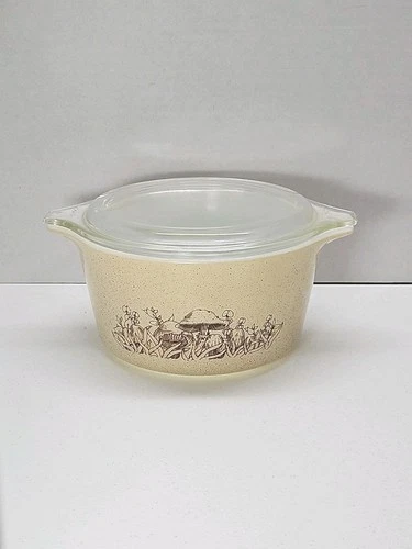 Vintage Pyrex Forest Fancies Mushroom Covered Casserole Dish With Original Lid