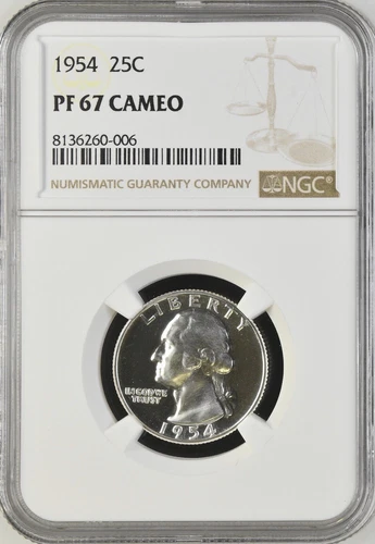 1954 Washington Silver Quarter PF67 Cameo NGC