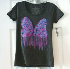 Disney Minnie Bow T-shirt, Glitter Details Women's Small S Short Sleeve Gray NEW