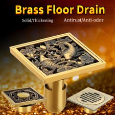 Retro Square Floor Drain Brass Bath Grate Deodorant Tile Insert Anti-Rust Decor