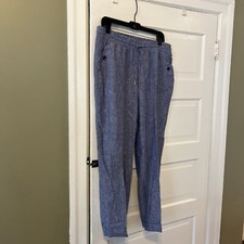 Jones New York Blue Linen Viscose Pants Elastic Waist Drawstring Size S Pockets